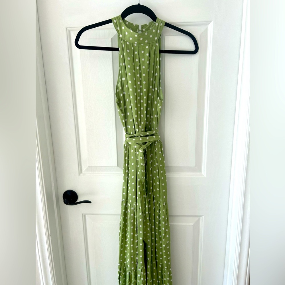 Green and white polka dot dress
